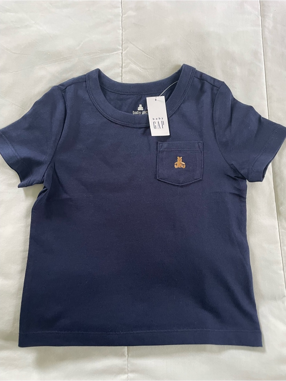 Baby GAP Navy Short Sleeve Pocket Tee with Brown Bear Accent